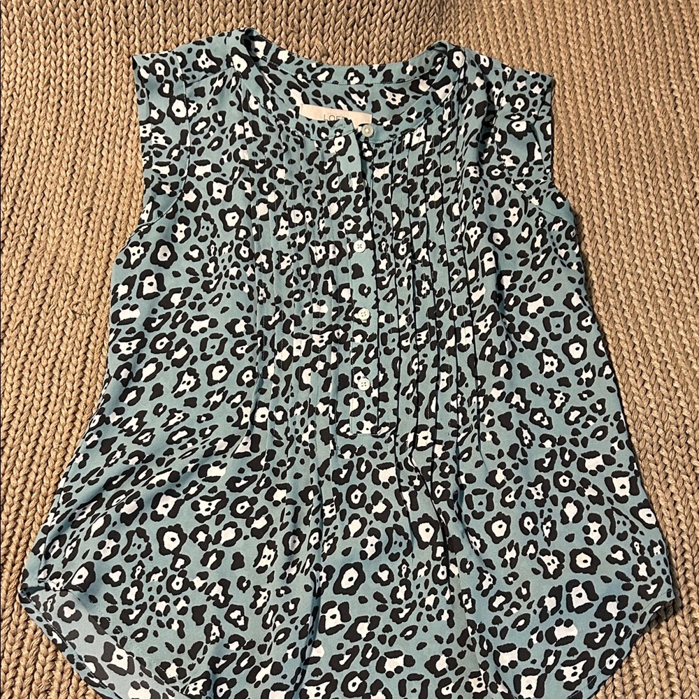 LOFT Animal Print Blouse - Blue and Black